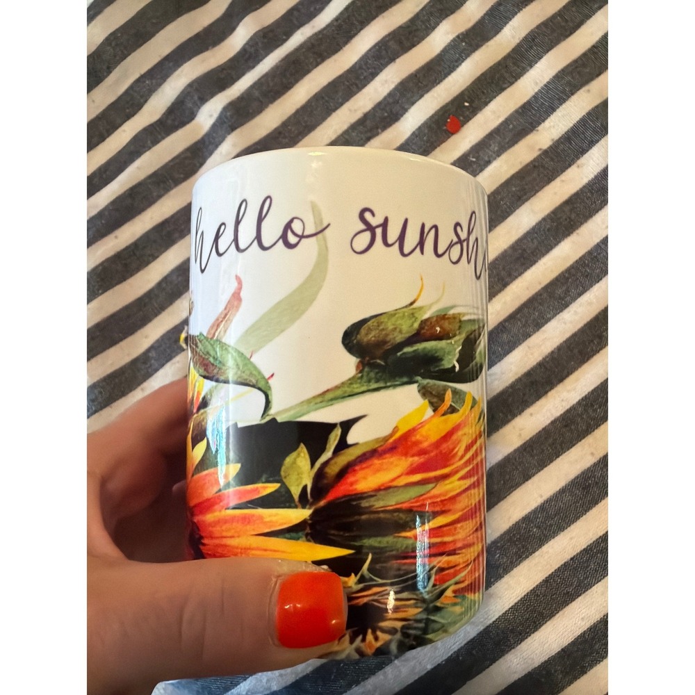 Cricut Hello Sunshine Sunflower Ceramic Coffee Mug White Yellow 15oz Floral Cup